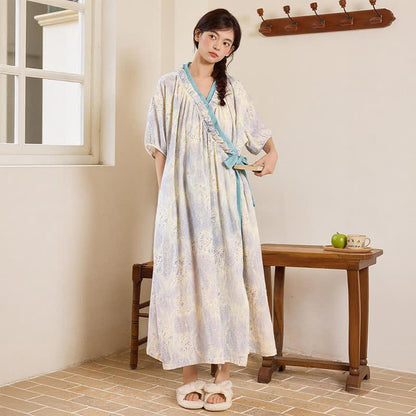 Artistic Vintage Ruffled Collar Side-Tie Nightgown