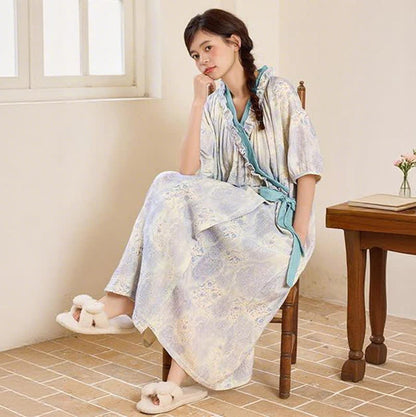 Artistic Vintage Ruffled Collar Side-Tie Nightgown