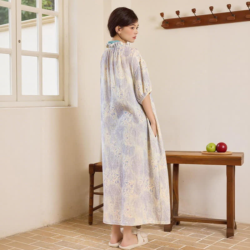 Artistic Vintage Ruffled Collar Side-Tie Nightgown