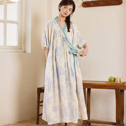 Artistic Vintage Ruffled Collar Side-Tie Nightgown