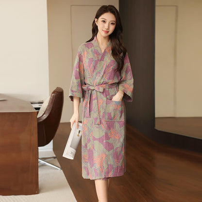 Floral Cotton Double Gauze Kimono Robe
