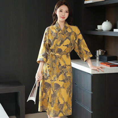 Floral Cotton Double Gauze Kimono Robe