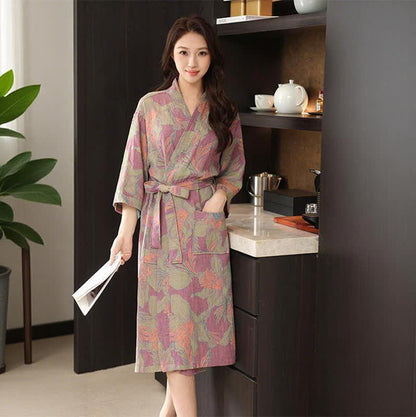 Floral Cotton Double Gauze Kimono Robe