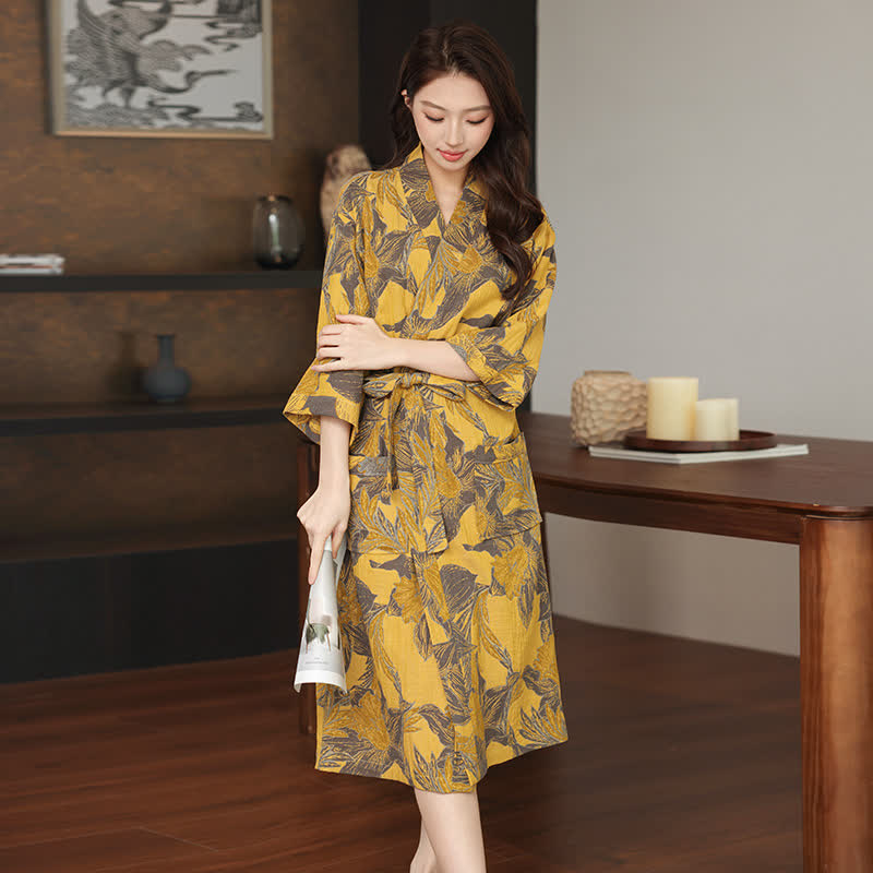 Floral Cotton Double Gauze Kimono Robe