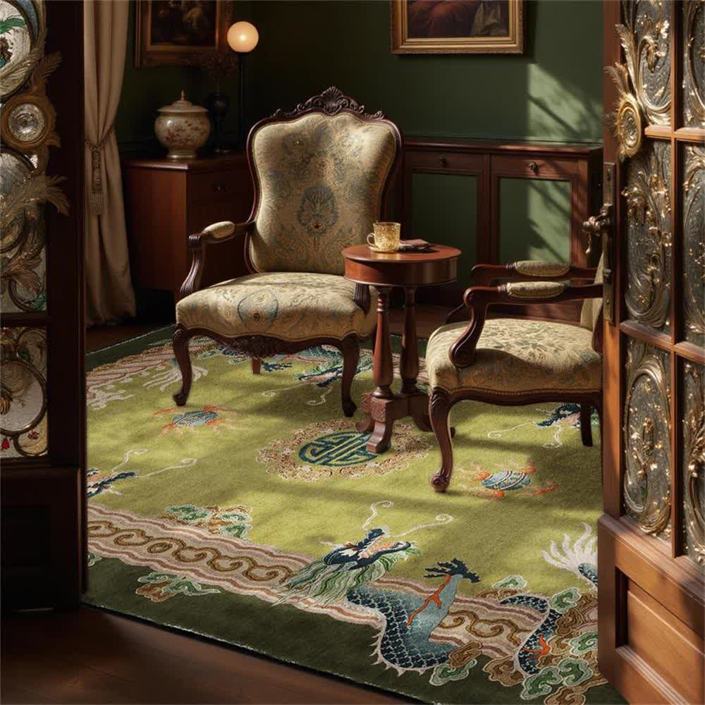 Chinese Style Classical Dragon Motif Area Rug