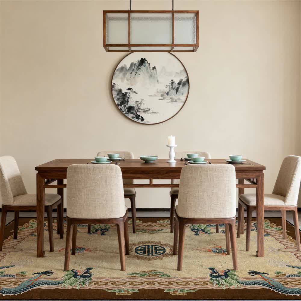 Chinese Style Classical Dragon Motif Area Rug