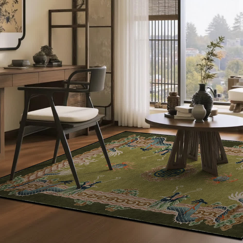 Chinese Style Classical Dragon Motif Area Rug