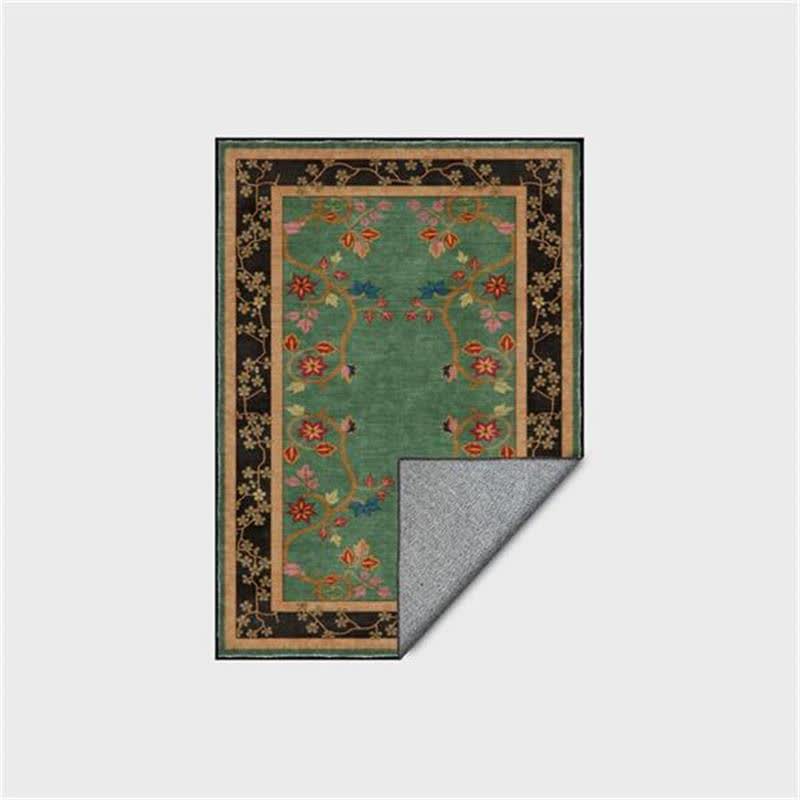 Retro Botanical Motif Washable & Foldable Carpet