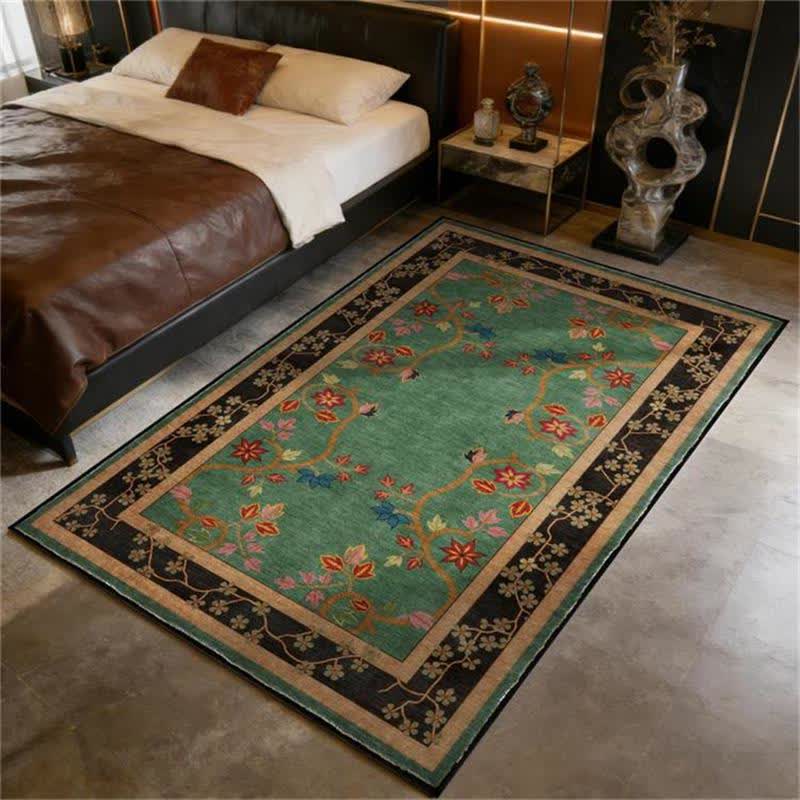 Retro Botanical Motif Washable & Foldable Carpet