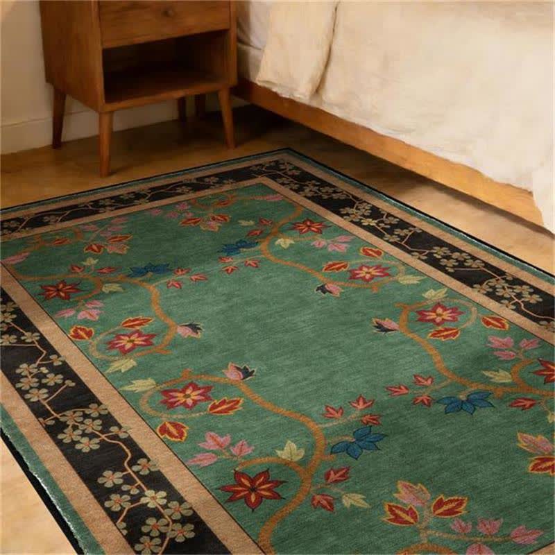 Retro Botanical Motif Washable & Foldable Carpet