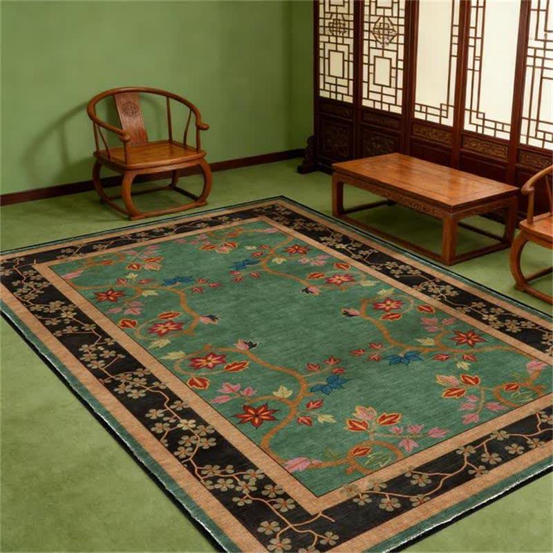 Retro Botanical Motif Washable & Foldable Carpet