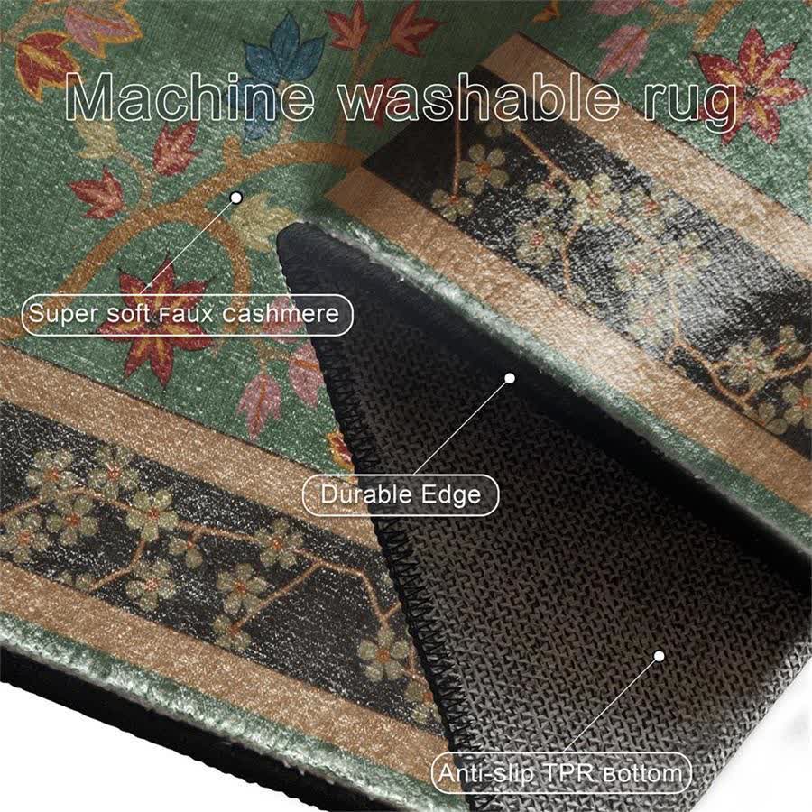 Retro Botanical Motif Washable & Foldable Carpet