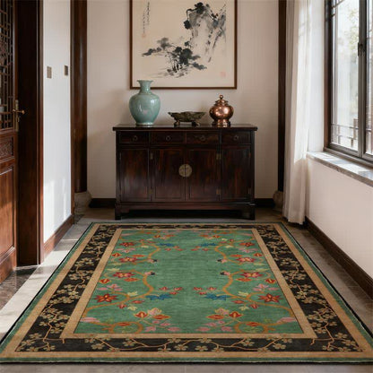 Retro Botanical Motif Washable & Foldable Carpet