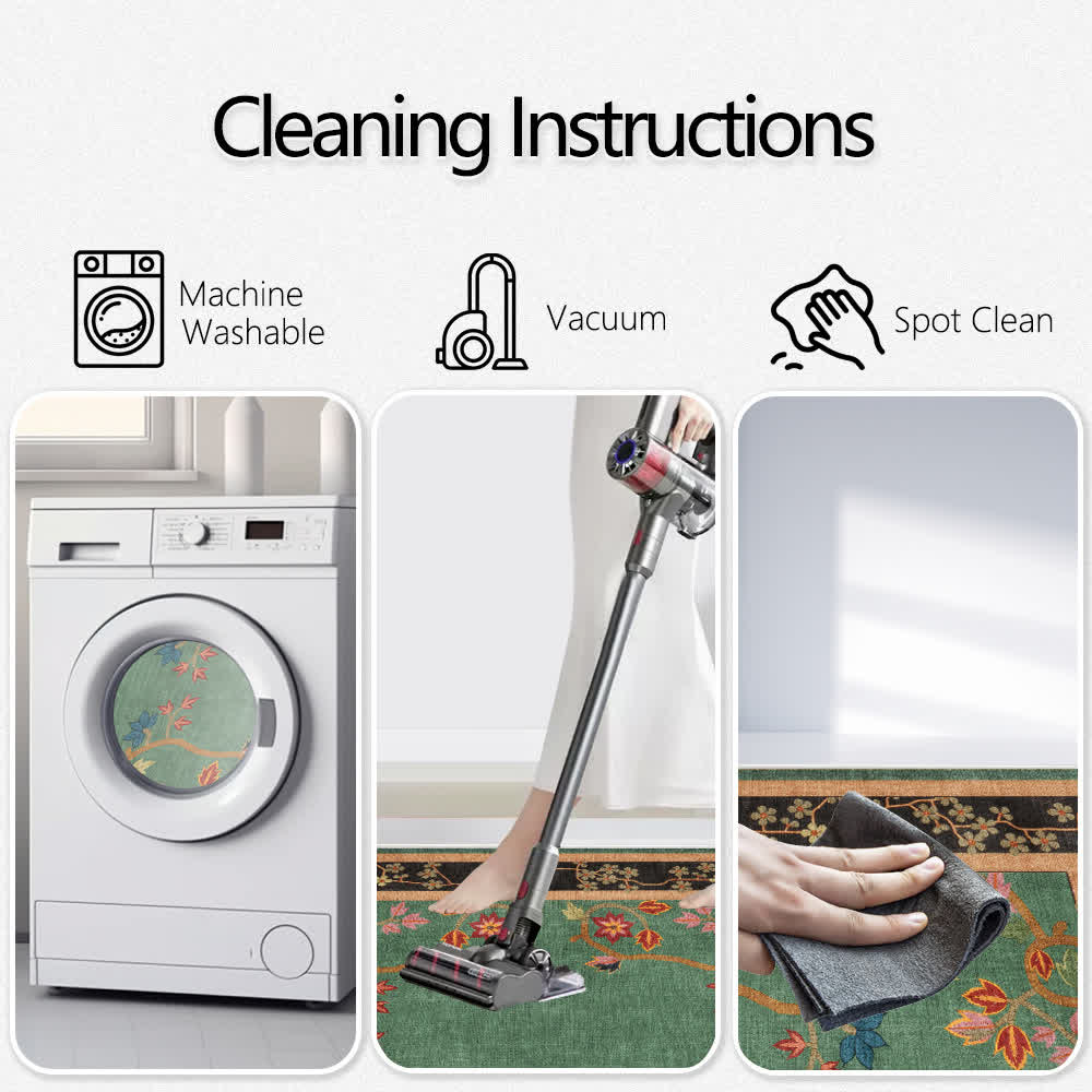 Retro Botanical Motif Washable & Foldable Carpet