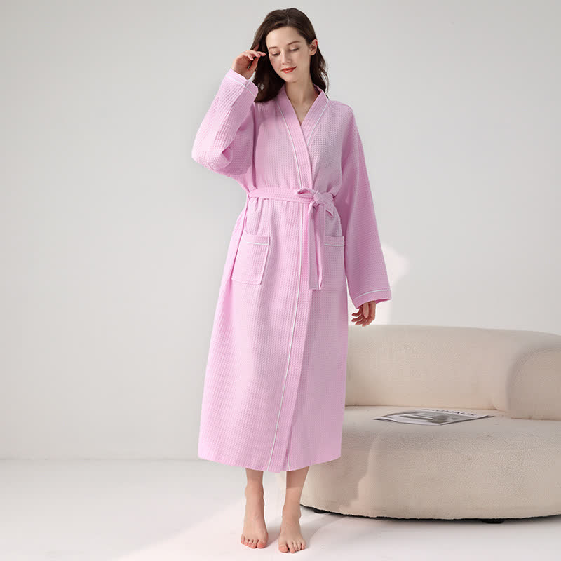 Minimalist Cotton Waffle Texture Bath Robe