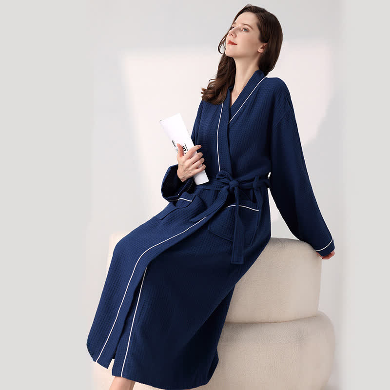 Minimalist Cotton Waffle Texture Bath Robe