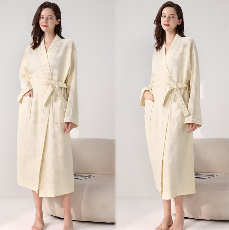 Minimalist Cotton Waffle Texture Bath Robe