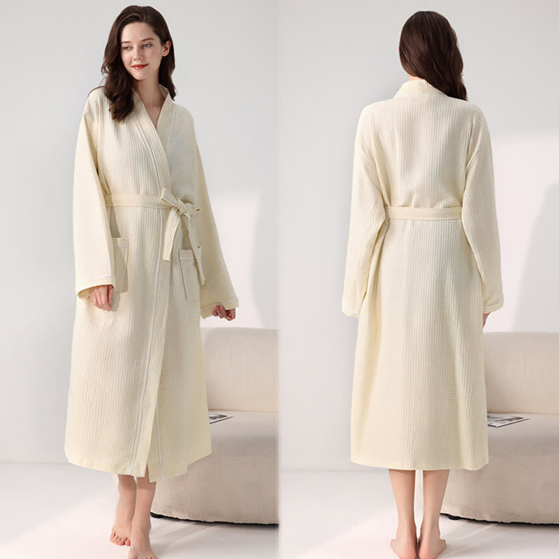Minimalist Cotton Waffle Texture Bath Robe