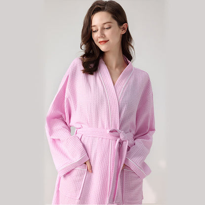 Minimalist Cotton Waffle Texture Bath Robe