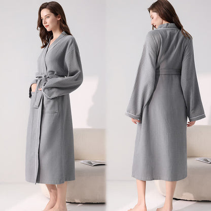 Minimalist Cotton Waffle Texture Bath Robe