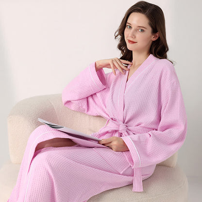 Minimalist Cotton Waffle Texture Bath Robe