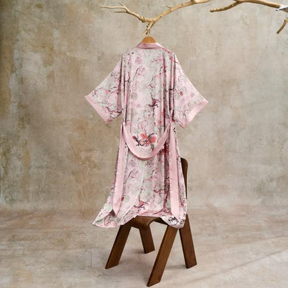 Oriental Pink Floral Kimono Style Bathrobe