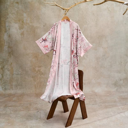 Oriental Pink Floral Kimono Style Bathrobe