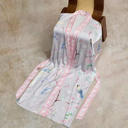 Peach Blossom & Bird Kimono Style Bathrobe