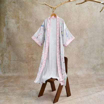 Peach Blossom & Bird Kimono Style Bathrobe