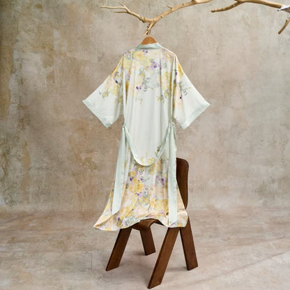 Oriental Yellow Floral Kimono Style Bathrobe
