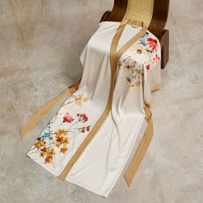 Oriental Luxurious Flower Kimono Style Bathrobe