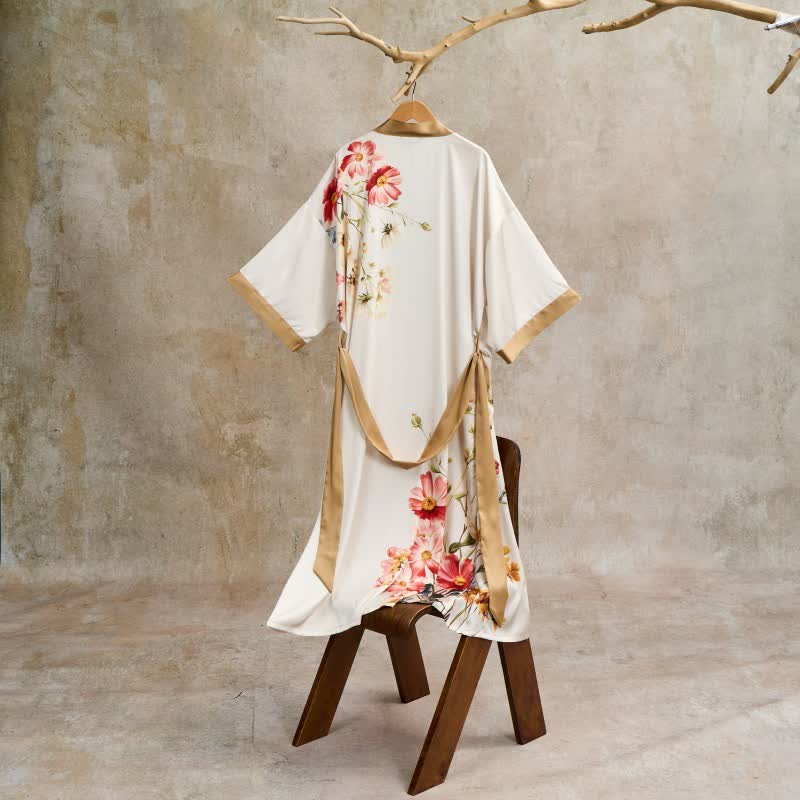 Oriental Luxurious Flower Kimono Style Bathrobe