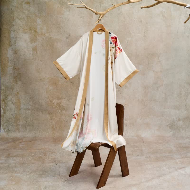 Oriental Luxurious Flower Kimono Style Bathrobe