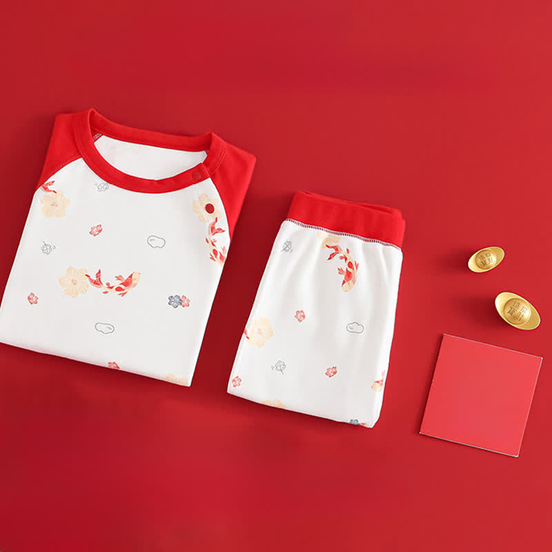 Koi & Floral Cotton Kids Loungewear Set
