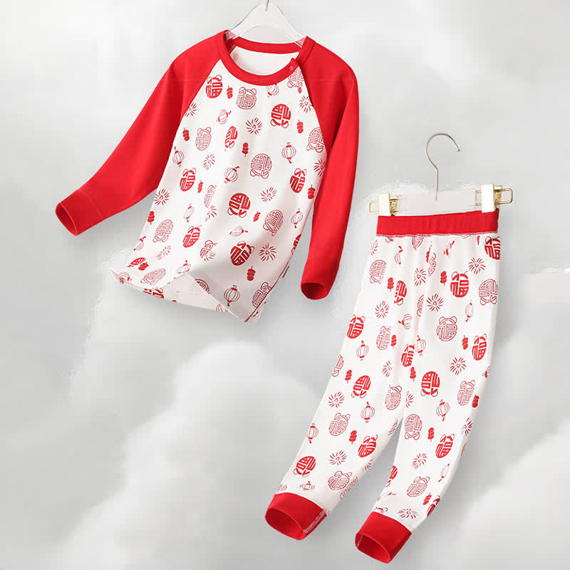 Auspicious Pattern Cotton Kids Loungewear Set