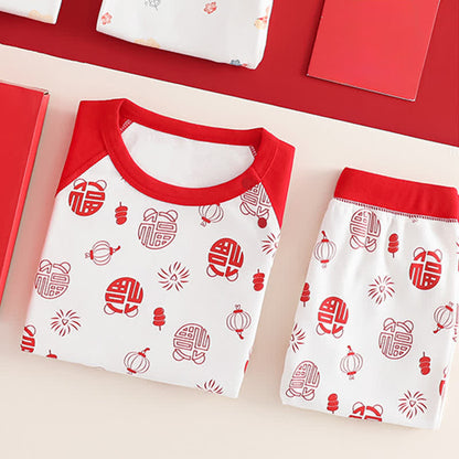 Auspicious Pattern Cotton Kids Loungewear Set
