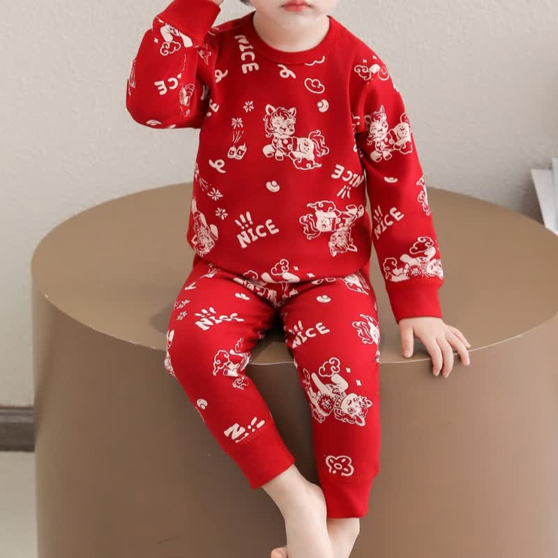 Festive Pony Cotton Kids Loungewear Set