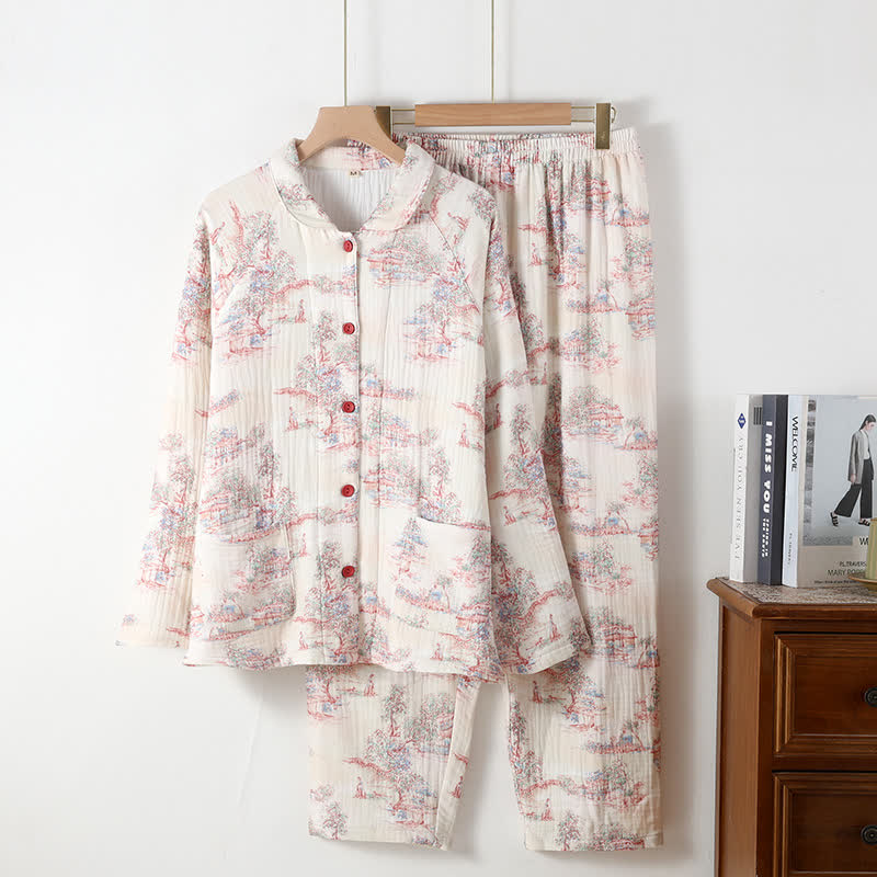 Oriental Artistic Tree Cotton Gauze Loungewear