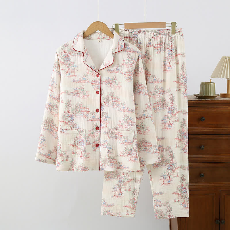 Oriental Artistic Tree Cotton Gauze Loungewear