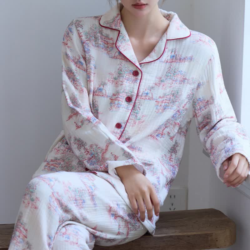 Oriental Artistic Tree Cotton Gauze Loungewear