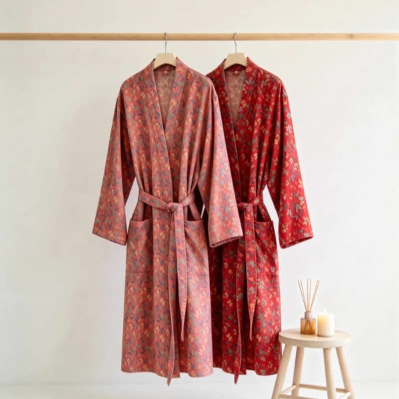 Butterfly Jacquard Cotton Gauze Kimono Robe