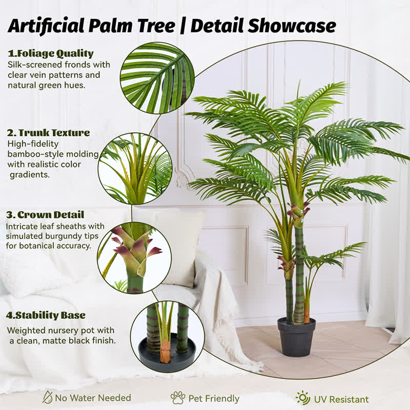 Realistic Faux Palm Tree for Indoor Outdoor Decor