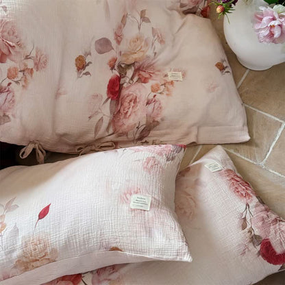 Elegant Rose Cotton Tie-Closure Bedding Set(4PCS)