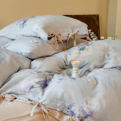 Subtle Floral Cotton Tie-Closure Bedding Set(4PCS)