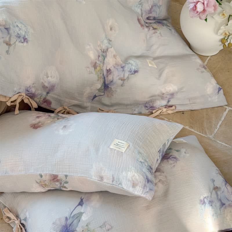 Subtle Floral Cotton Tie-Closure Bedding Set(4PCS)