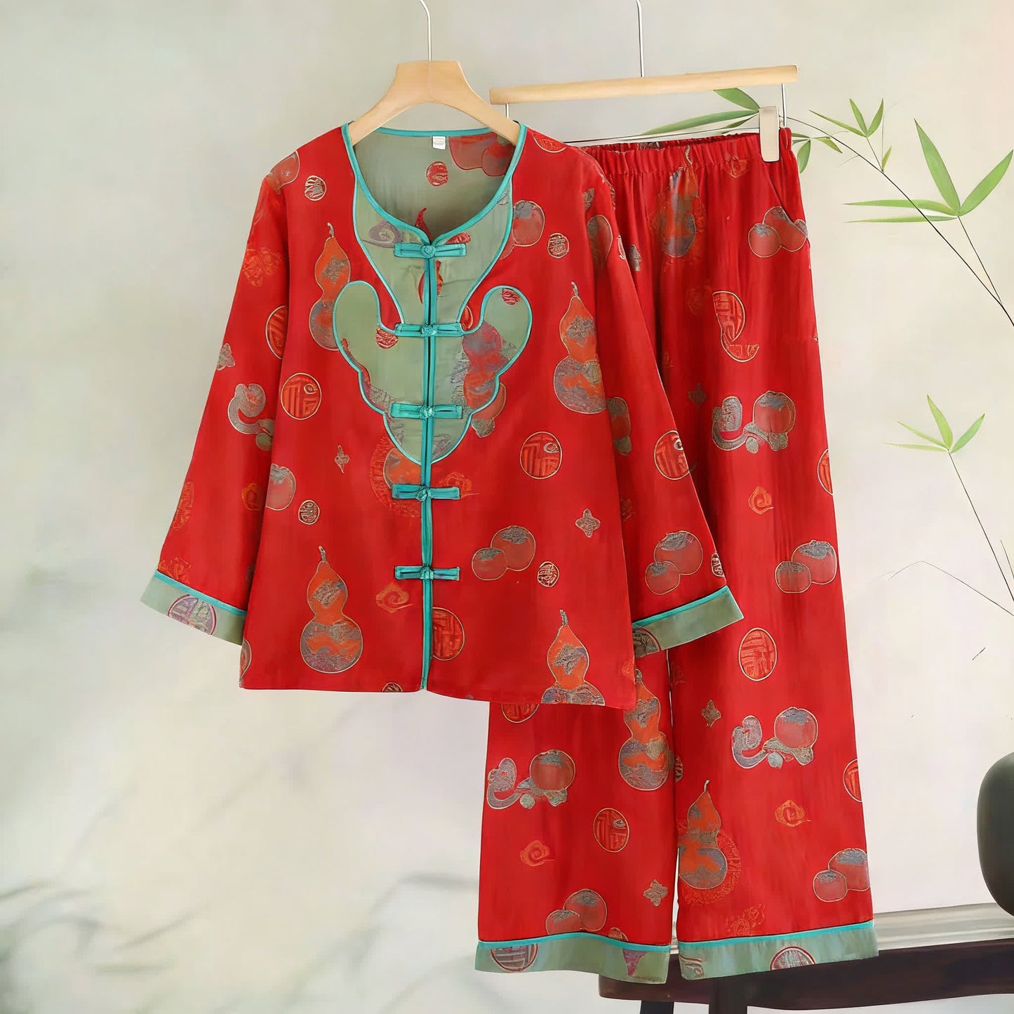 Oriental Gourd Jacquard Cotton Gauze Pajamas
