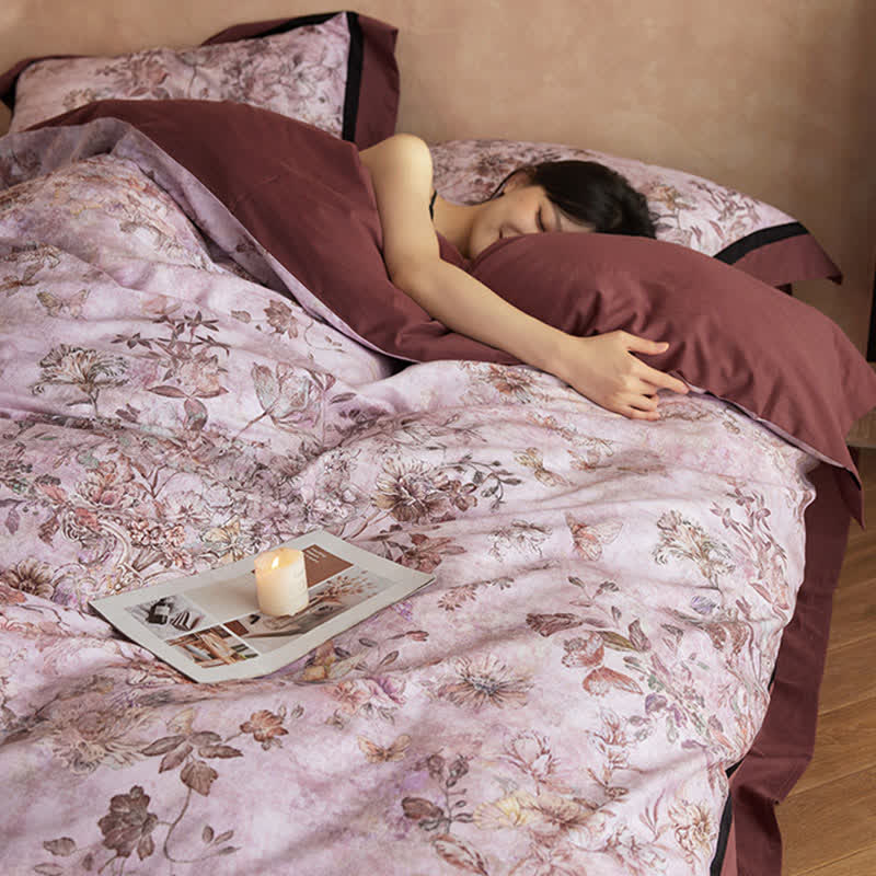 Dreamy Floral & Butterfly Cotton Bedding Set(4PCS)