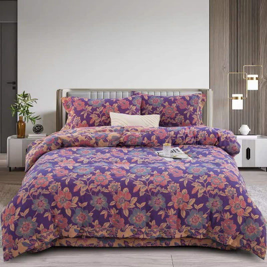 Purple Floral Double Gauze Cotton Bedding Set(4PCS)