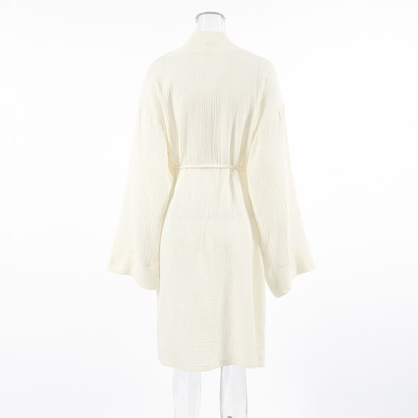 Beige Pure Cotton Kimono Robe