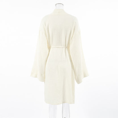 Beige Pure Cotton Kimono Robe